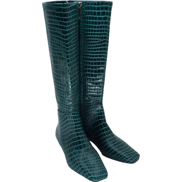 Frances Valentine Green Croc-Embossed Knee-High Boots - Picture 4 of 6